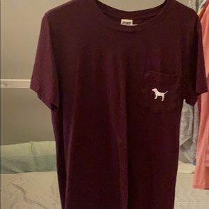 maroon PINK shirt with white logo on back